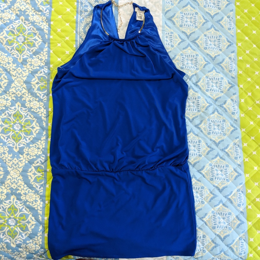 CACHE Blouson Sleeveless Dress Gold-Tone Collar